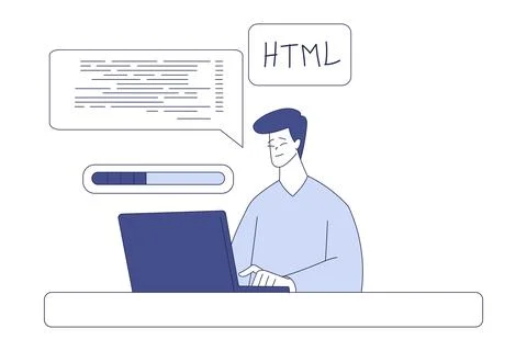 Programming with Man Character Working on Web Application Development Vector イラスト素材