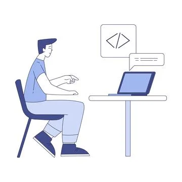 Programming with Man Character Working on Web Application Development Vector Stock Illustration