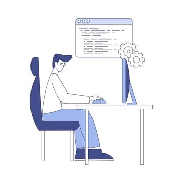 Programming with Man Character Working on Web Application Development Vector イラスト素材