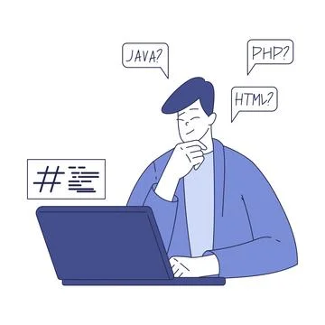 Programming with Man Character Working on Web Application Development Vector Stock Illustration