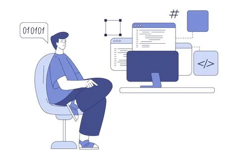 Programming with Man Character Working on Web Application Development Vector イラスト素材