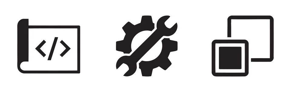 Programming, Mechanics, and Design Concepts Icons Stock Illustration