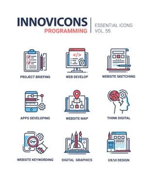 Programming - modern vector line design icons set. Stock Illustration