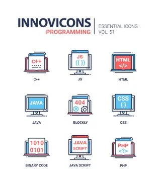Programming - modern vector line icons set. Stockillustratie