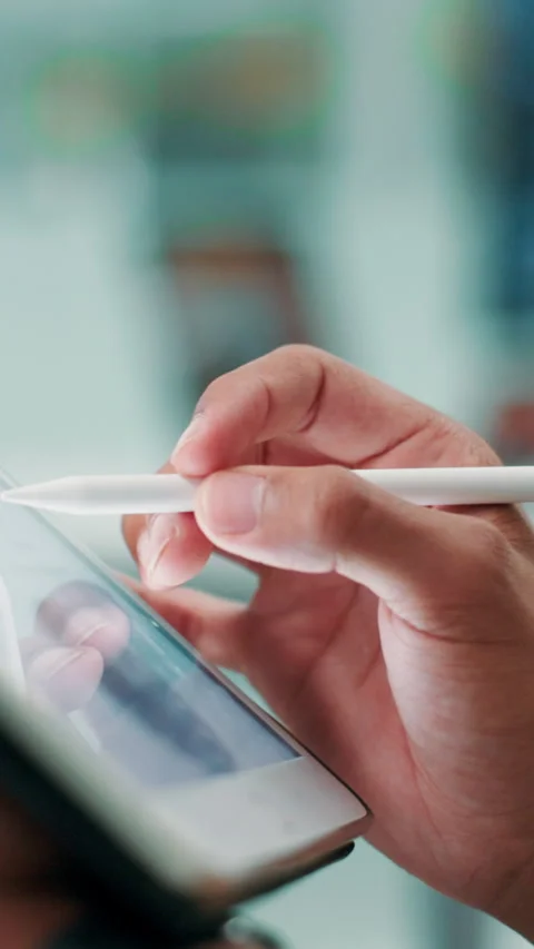 Programming, online and hands with tablet, office and coder with stylus for Stock Footage 306824548