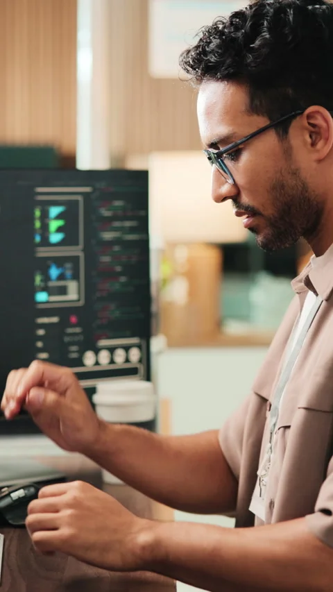 Programming, online and man with computer in office, problem solving or software Stock Footage 342250678