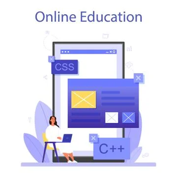 Programming online service or platform. Idea of working on the computer 스톡 일러스트