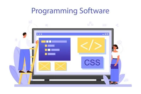Programming online service or platform. Idea of working on the computer Stock Illustration