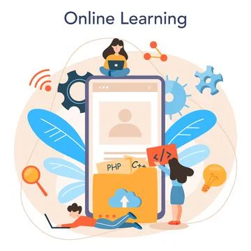 Programming online service or platform. Idea of working 스톡 일러스트