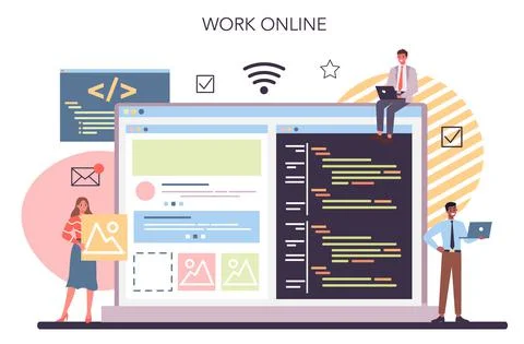 Programming online service or platform. Idea of working Stockillustratie