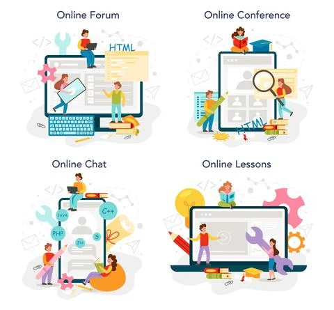 Programming online service or platform set. IT education Stock Illustration