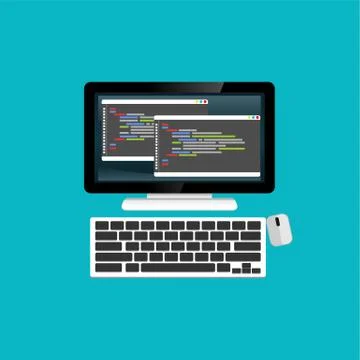 Programming or coding on computer, website development, web design. Stock Illustration