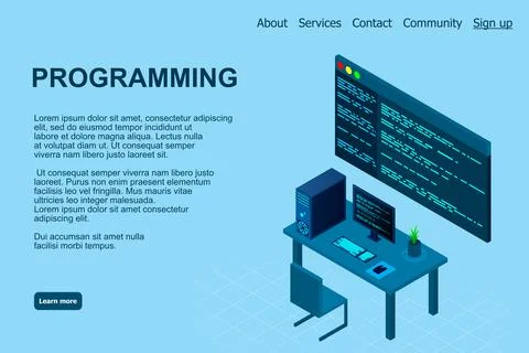 Programming or Software development web page template. Vector illustration wi Illustrazione stock
