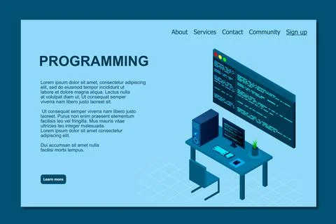 Programming or Software development web page template. Vector illustration wi Stock Illustration