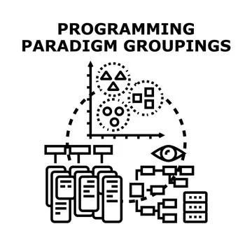 Programming paradigm groupings analyzing data and developing software Illustrazione stock