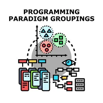 Programming paradigm groupings analyzing data and developing software Stock Illustration