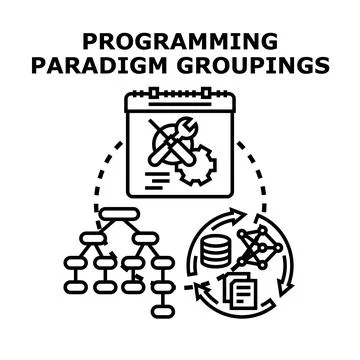 Programming paradigm groupings for software development and data processing Stock Illustration