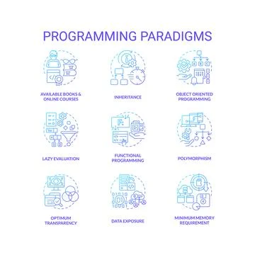 Programming paradigms blue gradient concept icons set Illustrazione stock