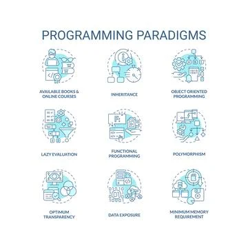 Programming paradigms turquoise concept icons set Stock Illustration