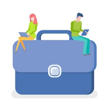 Programming People Sitting on Briefcase Working Stock-Illustration
