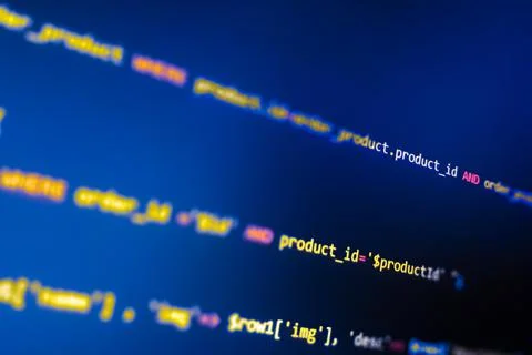 Programming PHP on laptop computer screen. Web and backend software developme Foto stock