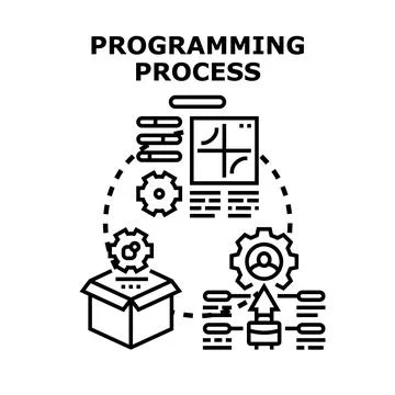Programming process developing software coding operations workflow Stock Illustration