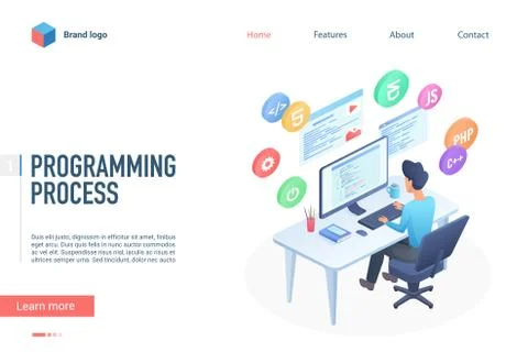 Programming process landing page vector template Stock Illustration