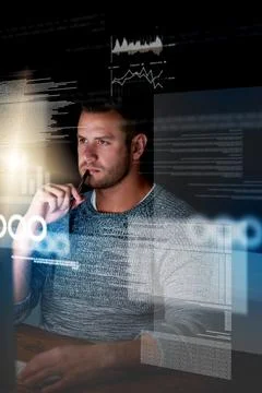 Programming requires razor-sharp focus. Shot of a focussed computer programmer Foto stock