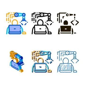 Programming robot variants icon vector outline 库存插图