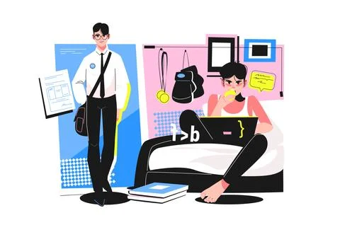 Programming school student in uniform Illustrazione stock