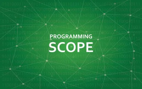 Programming scope concept illustration white text illustration with green Illustrazione stock