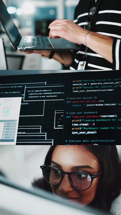 Programming, series and people with laptop in business, virtual and script for Stock Footage 333230129
