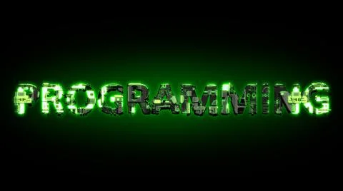 Programming shining dark green cyber text on black Illustrazione stock