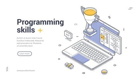 Programming skills and coding tech education concept with laptop code editor  Stock Illustration