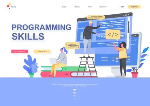 Programming skills flat landing page template Stock Illustration