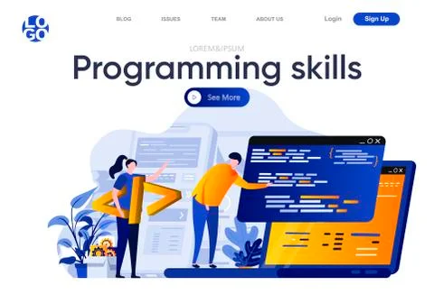 Programming skills flat landing page. イラスト素材