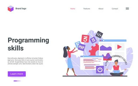 Programming skills landing page, programmer training course, coursework Stock Illustration