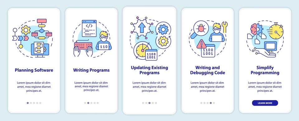 Programming skills onboarding mobile app screen Stockillustratie