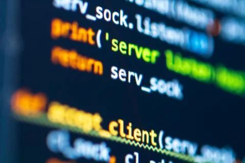 Programming software code on display computer. Developer work tool. Coding de 写真素材