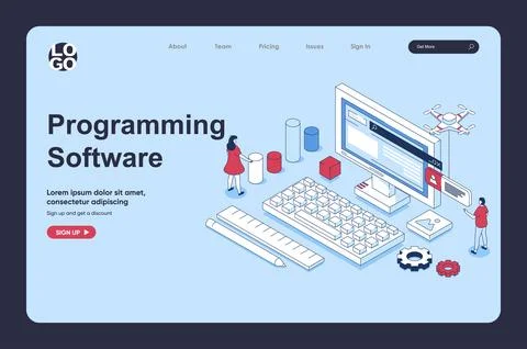 Programming software concept in 3d isometric design for landing page templa.. Illustrazione stock