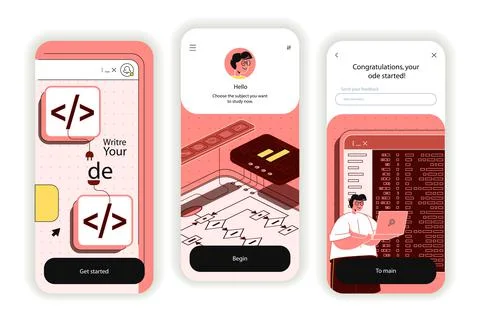 Programming software concept onboarding screens. Program development, coding Stock Illustration