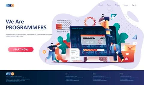 Programming software flat landing page template. イラスト素材