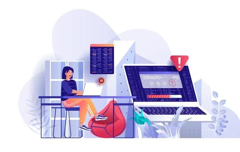 Programming software flat landing page Stock Illustration