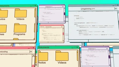 Programming software language windows on blue background. Camera slowly move Stock Footage 249746860
