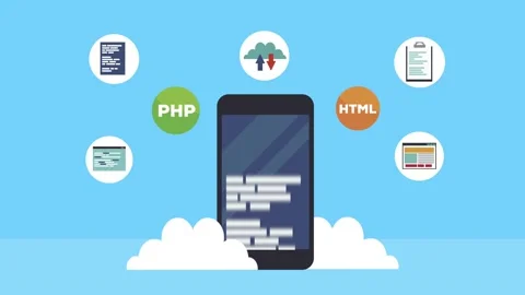 Programming software technology in smartphone device Stock Footage 154078405