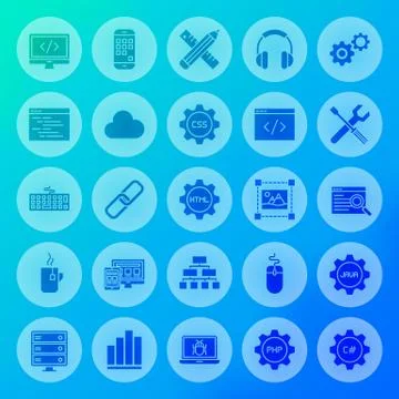 Programming Solid Circle Icons Stock Illustration