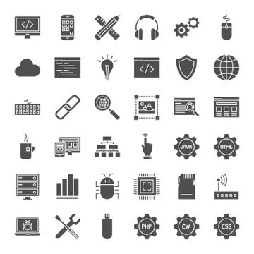 Programming Solid Web Icons Illustrazione stock