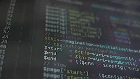 Programming source code on black screen. Code written by programmer. Stock Footage 139450452