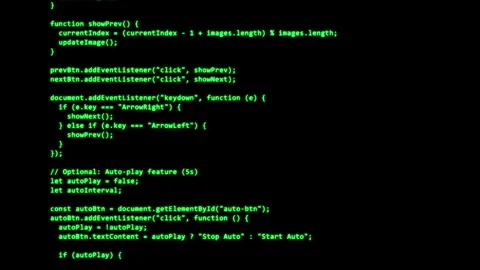 Programming source code green text, Java code of web page. Javascript Stock Footage 306212043