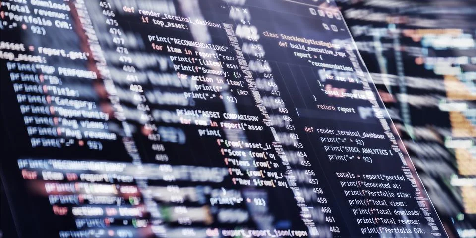Programming Source Code Interface With Software Engineering, Business Analyti Fotos Stock